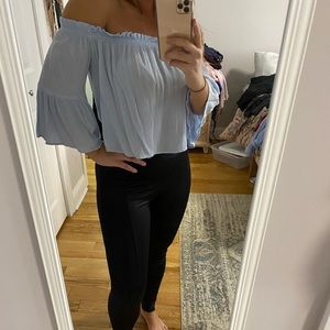 Pretty pale blue, off the shoulder crop top!